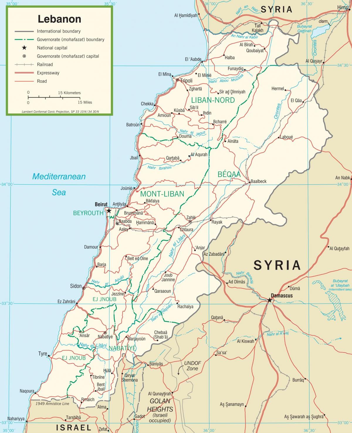 Ливан дорогах карте