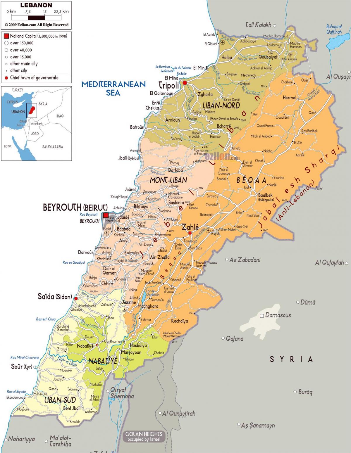 Ливан карта подробная