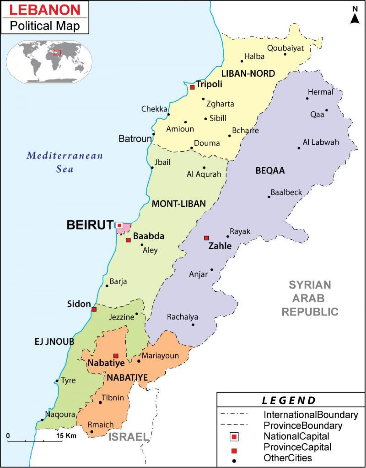 карта Ливана политических