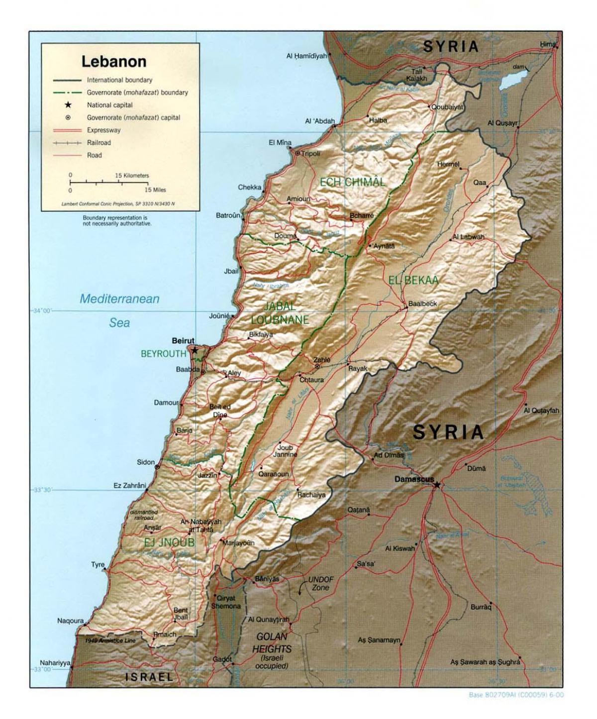 карта Ливана топографическая